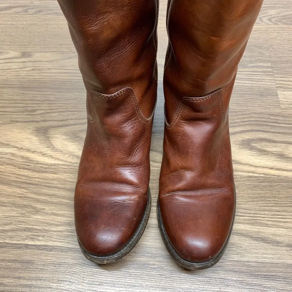 Frye #77167 Melissa Button Brown Tall Leather Riding Biker Womens Boots‎ Size 6B